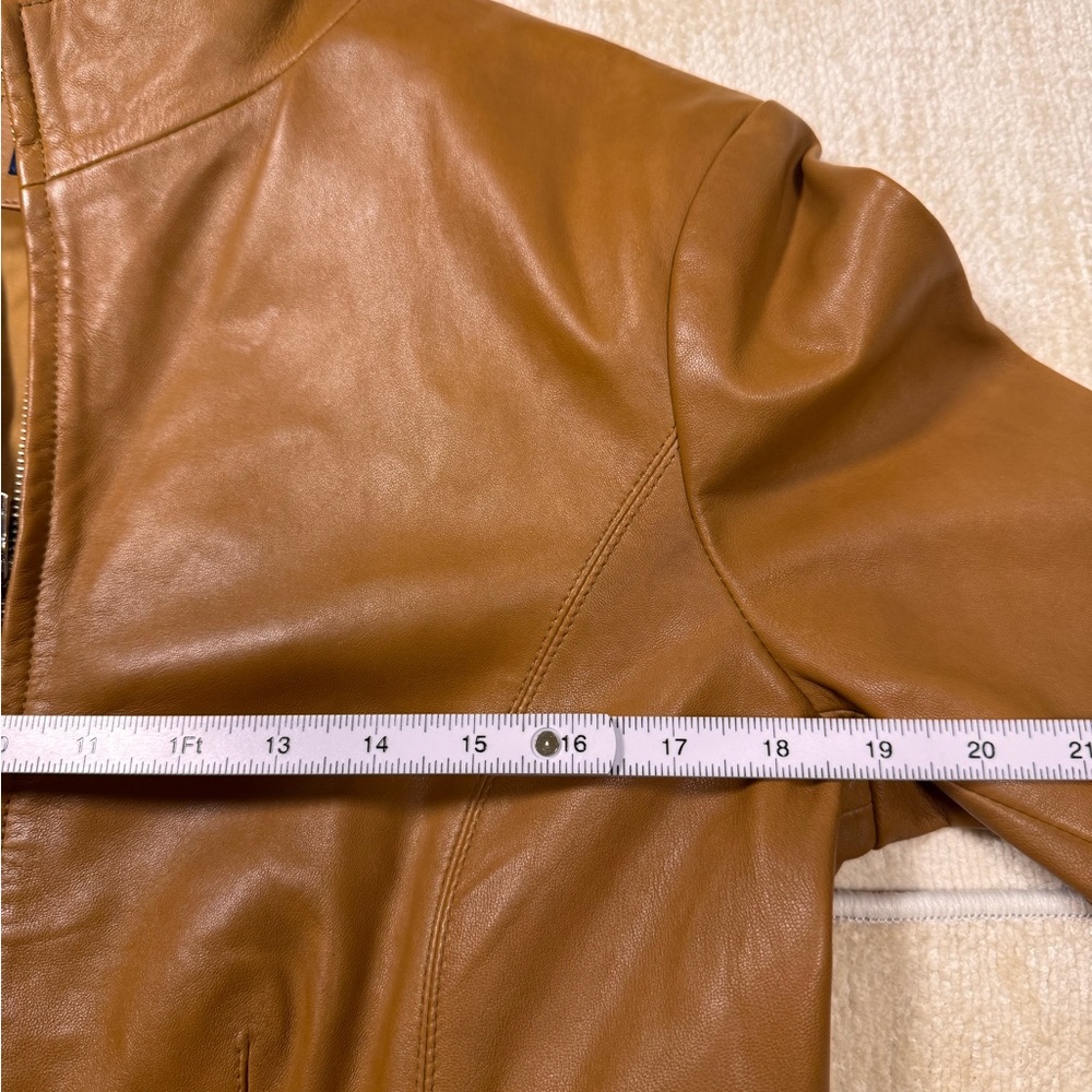 Cole Haan Brown Lambskin Leather Jacket Wing Collar Zip Front Size L - Picture 5 of 15